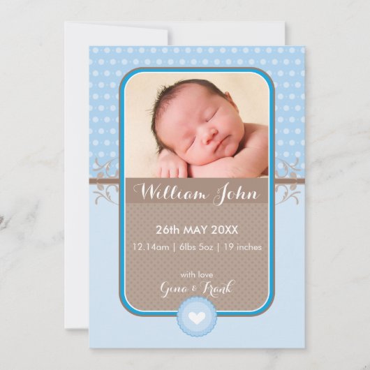 FOTO GEBOORTE AANKONDIGING zoete polka dot blauw (Voorkant)