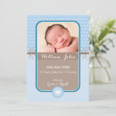 FOTO GEBOORTE AANKONDIGING zoete polka dot blauw (Staand voorkant)