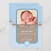 FOTO GEBOORTE AANKONDIGING zoete polka dot blauw (Voorkant / Achterkant)