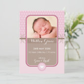 FOTO GEBOORTE AANKONDIGING zoete polka dot roze (Staand voorkant)