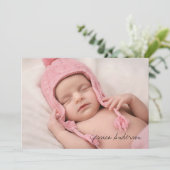 Foto Geboorte Stats Modern Script Nieuwe Baby Dank Bedankkaart (Staand voorkant)