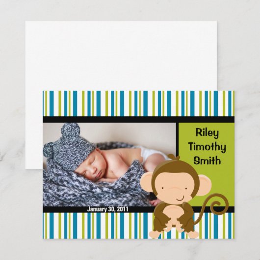 Foto geboorteaankondiging - Baby Boy met aap Aankondiging (Voorkant / Achterkant)