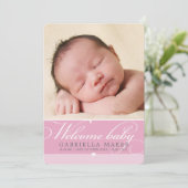 FOTO GEBOORTEAANKONDIGING baby heerlijk script roz Aankondiging (Staand voorkant)