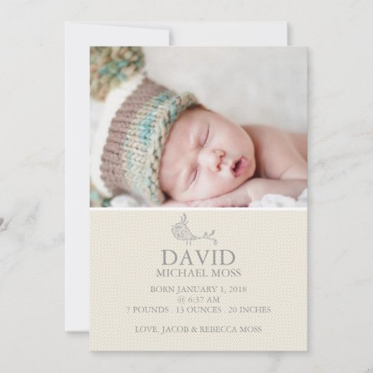 Foto geboorteaankondiging | Bird Announcer Aankondiging (Voorkant)