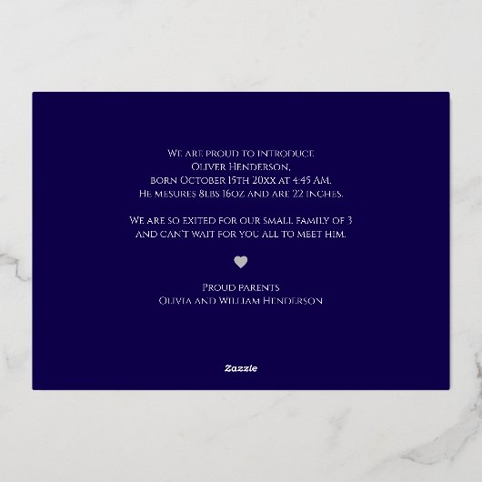 Foto Geboorteaankondiging Folie Kaart (Achterkant)