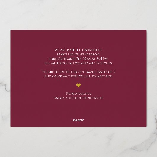 Foto Geboorteaankondiging Foliekaart Folie Feestdagenkaart (Achterkant)