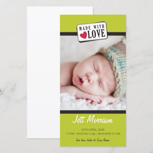 FOTO GEBOORTEAANKONDIGING :: gemaakt met liefde 1 Aankondiging (Voorkant / Achterkant)