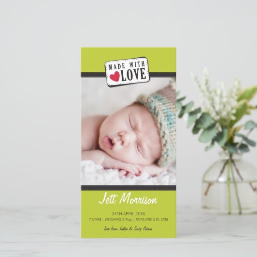 FOTO GEBOORTEAANKONDIGING :: gemaakt met liefde 1 Aankondiging (Staand voorkant)
