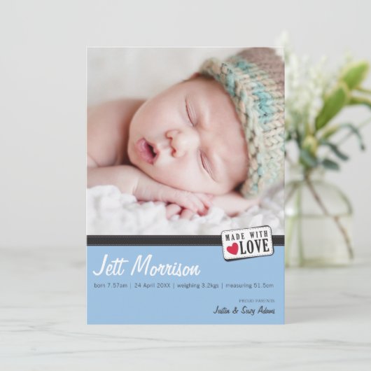 FOTO GEBOORTEAANKONDIGING :: gemaakt met liefde 3 Aankondiging (Staand voorkant)