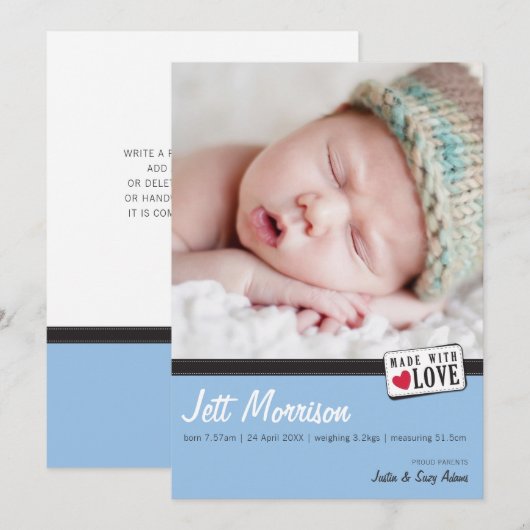 FOTO GEBOORTEAANKONDIGING :: gemaakt met liefde 3 Aankondiging (Voorkant / Achterkant)