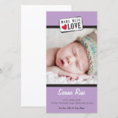 FOTO GEBOORTEAANKONDIGING :: gemaakt met liefde 4 Aankondiging (Voorkant / Achterkant)