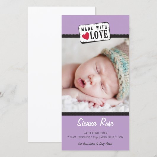 FOTO GEBOORTEAANKONDIGING :: gemaakt met liefde 4 Aankondiging (Voorkant / Achterkant)