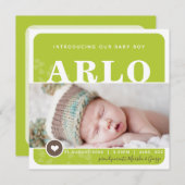 FOTO GEBOORTEAANKONDIGING hartvlek limoen botanisc Aankondiging (Voorkant / Achterkant)