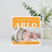 FOTO GEBOORTEAANKONDIGING hartvlek oranje botanisc Aankondiging (Staand voorkant)