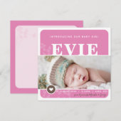 FOTO GEBOORTEAANKONDIGING hartvlek roze botanisch Aankondiging (Voorkant / Achterkant)