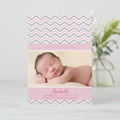 FOTO GEBOORTEAANKONDIGING: sweet chevron bord roze Aankondiging (Staand voorkant)