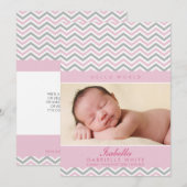 FOTO GEBOORTEAANKONDIGING: sweet chevron bord roze Aankondiging (Voorkant / Achterkant)