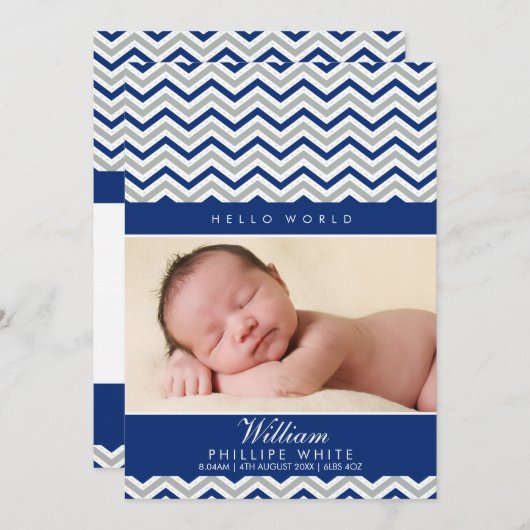 FOTO GEBOORTEAANKONDIGING sweet chevron royal blue Aankondiging (Voorkant / Achterkant)