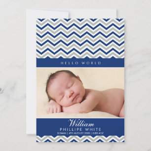 FOTO GEBOORTEAANKONDIGING sweet chevron royal blue Aankondiging