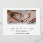 Foto geboorteaankondiging van de moderne Gold Foil Folie Uitnodiging (Achterkant)