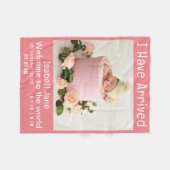 Foto geboorteaankondiging van de moderne roze baby fleece deken (Voorkant (Horizontaal))