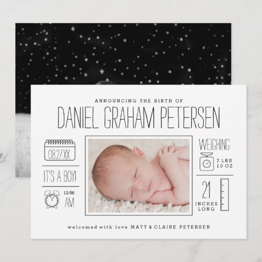 Foto geboorteaankondiging voor Baby Boy Aankondiging (Voorkant / Achterkant)