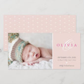 FOTO GEBOORTEAANKONDIGING zoete baby roze blos Aankondiging (Voorkant / Achterkant)
