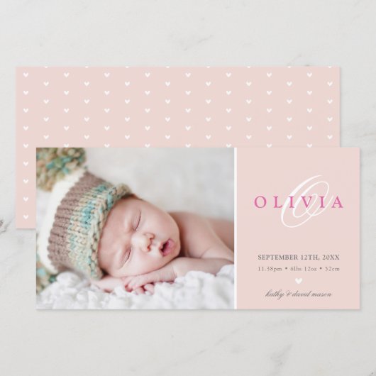 FOTO GEBOORTEAANKONDIGING zoete baby roze blos Aankondiging (Voorkant / Achterkant)