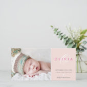 FOTO GEBOORTEAANKONDIGING zoete baby roze blos Aankondiging (Staand voorkant)