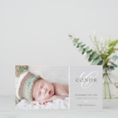 FOTO GEBOORTEAANKONDIGING zoete nieuwe baby grijs Aankondiging (Staand voorkant)