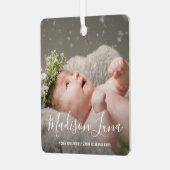 Foto geboortedatum baby's eerste kerstmis metalen ornament (Voorkant links)