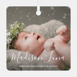 Foto geboortedatum baby's eerste kerstmis metalen ornament