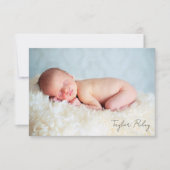 Foto geboortedatum Calligrafie naam nieuwe baby Bedankkaart (Voorkant)