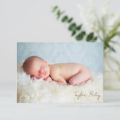 Foto geboortedatum Calligrafie naam nieuwe baby Bedankkaart (Staand voorkant)