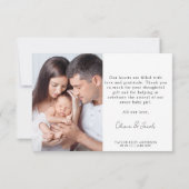 Foto geboortedatum Calligrafie naam nieuwe baby Bedankkaart (Achterkant)