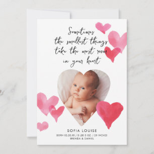 Foto geboortekaartje baby meisje met harten kaart