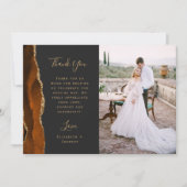Foto gebrande Sinaasappel Agaat Gold Script Weddin Bedankkaart (Voorkant)