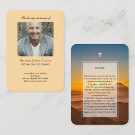 Foto gedenkteken Ik ben vrij gebed met kruis kaart Visitekaartje