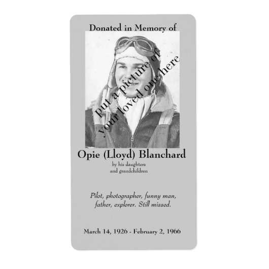 Foto gedoneerd in het geheugen van Bookplate .. Etiket (Voorkant)