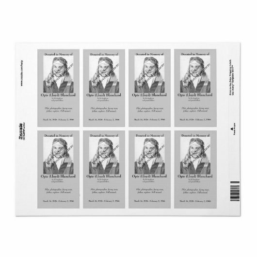 Foto gedoneerd in het geheugen van Bookplate .. Etiket (Full Sheet)