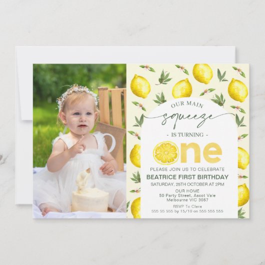 Foto Geel Lemon Main Squeeze 1e verjaardag Kaart (Voorkant)