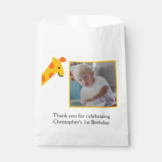 Foto Geel Sinaasappel 1e verjaardag Favor Bag Bedankzakje (Voorkant)