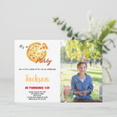 Foto geel Sinaasappel wit rood pizza verjaardag Kaart (Staand voorkant)