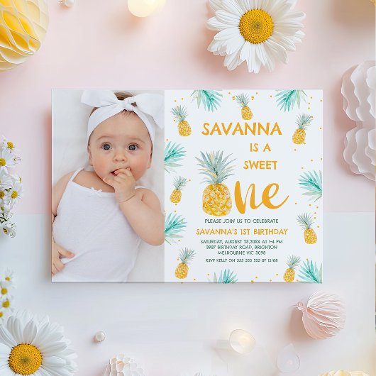 Foto geel Sweet One Ananas 1st Birthday Kaart