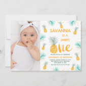 Foto geel Sweet One Ananas 1st Birthday Kaart (Voorkant)