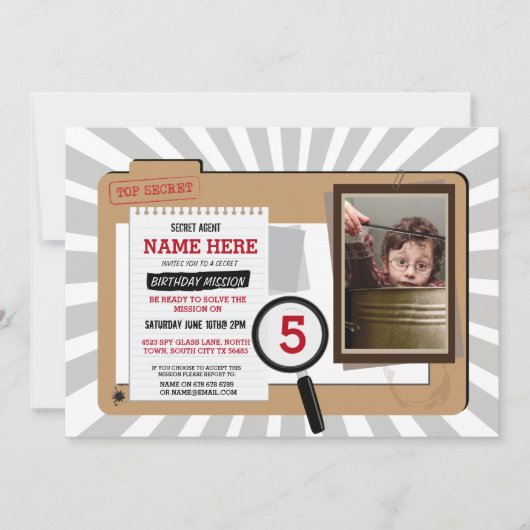 Foto Geheim Agent Verjaardag Detective Uitnodigen Kaart (Voorkant)