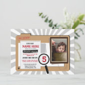 Foto Geheim Agent Verjaardag Detective Uitnodigen Kaart (Staand voorkant)