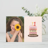 Foto geïllustreerde taart 1e verjaardagsfeest kaart (Staand voorkant)