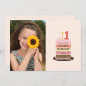 Foto geïllustreerde taart 1e verjaardagsfeest kaart (Voorkant / Achterkant)