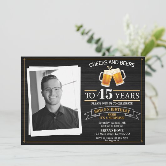Foto gejuich en bieruitnodiging Adult man party Kaart (Staand voorkant)